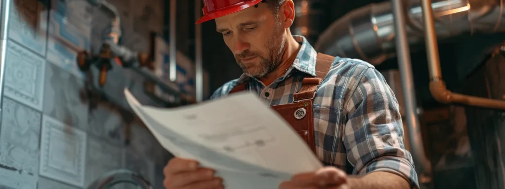 a plumber in st. louis examining a set of professional credentials and certificates.