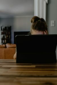 a person looking at a television