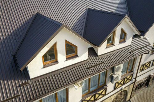 a house with a blue roof